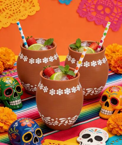 Mexican Style Ceramic Small Vases, 6-Pack Pink Flower Pots with Hand-Painted Daisy & Leaf Patterns, 16oz Decorative Vases for Home Decor, Party Centerpieces, Succulents & Crafts (Brown) in Kuwait