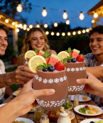 Mexican Style Ceramic Small Vases, 6-Pack Pink Flower Pots with Hand-Painted Daisy & Leaf Patterns, 16oz Decorative Vases for Home Decor, Party Centerpieces, Succulents & Crafts (Brown) in Kuwait