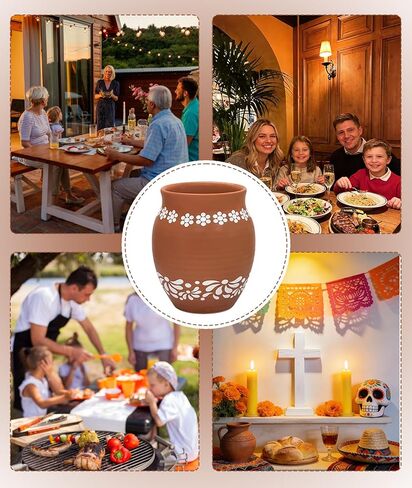 Mexican Style Ceramic Small Vases, 6-Pack Pink Flower Pots with Hand-Painted Daisy & Leaf Patterns, 16oz Decorative Vases for Home Decor, Party Centerpieces, Succulents & Crafts (Brown) in Kuwait