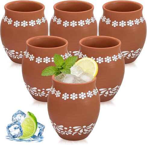 Mexican Style Ceramic Small Vases, 6-Pack Pink Flower Pots with Hand-Painted Daisy & Leaf Patterns, 16oz Decorative Vases for Home Decor, Party Centerpieces, Succulents & Crafts (Brown) in Kuwait