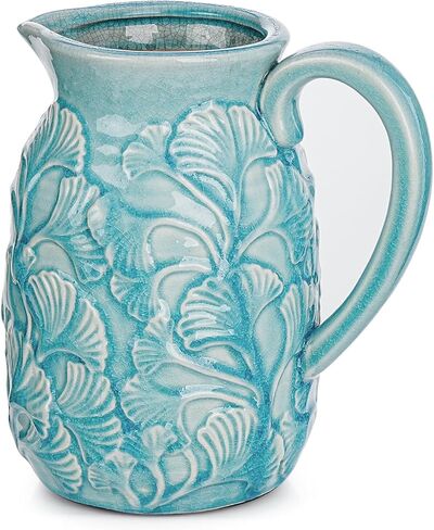 Sungmor Embossed Ceramic Pitcher Vase, Decorative Beige Farmhouse Ceramic Pitcher for Flowers, Vintage Textured Vase for Table, Kitchen & Home Decor, 9.2 Inch with Ice Crackle Glaze Finish in Saudi Arabia