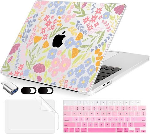 MecBevia Compatible with 2026 M5 MacBook Air 13 inch Case 2026 2025 2024-2022 M5 A3449 M4 A3240 M3 A3113 M2 A2681, Keyboard Cover, Screen Protector, Webcam Cover & Type-C OTG, Seamless Floral in Saudi Arabia