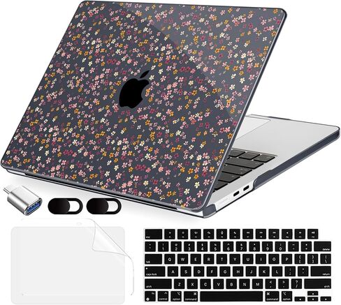 MecBevia Compatible with 2026 M5 MacBook Air 13 inch Case 2026 2025 2024-2022 M5 A3449 M4 A3240 M3 A3113 M2 A2681, Keyboard Cover, Screen Protector, Webcam Cover & Type-C OTG, Seamless Floral in Kuwait