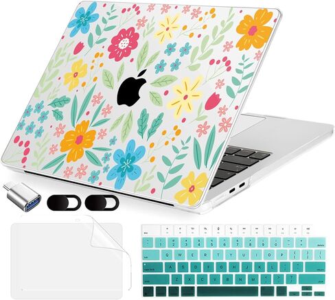 MecBevia Compatible with 2026 M5 MacBook Air 13 inch Case 2026 2025 2024-2022 M5 A3449 M4 A3240 M3 A3113 M2 A2681, Keyboard Cover, Screen Protector, Webcam Cover & Type-C OTG, Seamless Floral in Saudi Arabia