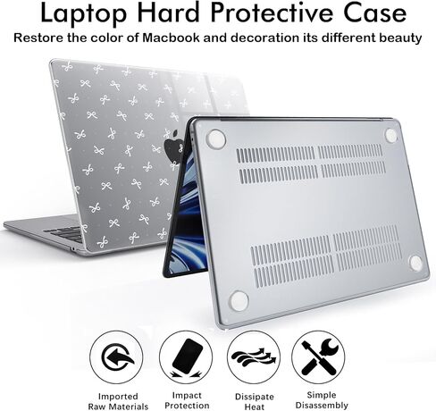 Idocolors Case Compatible with MacBook Air 13 inch 2022 2021 2020 2019 2018 M1 A2337 A2179 A1932, Crystal Clear Scratch Resistant Protective Cover for MacBook Air 13.3 inch Case, White Bow-1/Clear in Saudi Arabia