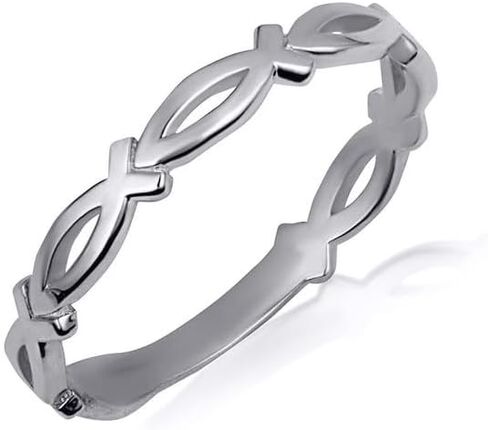 Claddagh Gold 925 Sterling Silver 1.9 mm Christian Jesus Ichthys Fish Eternity Link Band Statement Ring for Women, Available in Sizes 4-12 in Kuwait