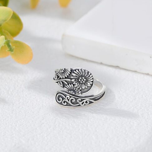 Vintage Spoon Rings 925 Sterling Silver Sunflower/Celtic Knot/Moon and Sun Thumb Rings Vintage Thumb Jewelry Gifts for Women in Saudi Arabia