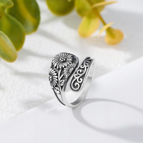 Vintage Spoon Rings 925 Sterling Silver Sunflower/Celtic Knot/Moon and Sun Thumb Rings Vintage Thumb Jewelry Gifts for Women in Saudi Arabia