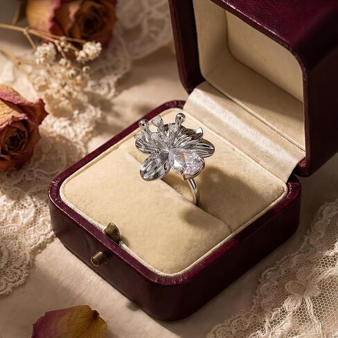 18K Gold Plated Red Flower Open Ring with Emerald for Charm Women, Fingertips Blooming in Saudi Arabia