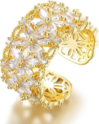 18K Gold Plated Red Flower Open Ring with Emerald for Charm Women, Fingertips Blooming in Saudi Arabia
