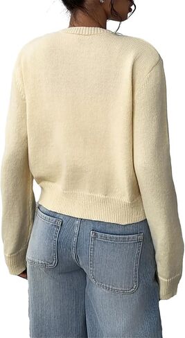 Women’s Knit Cardigan Sweater – Casual Long Sleeve Button Down Cropped Cardigan Top in Kuwait