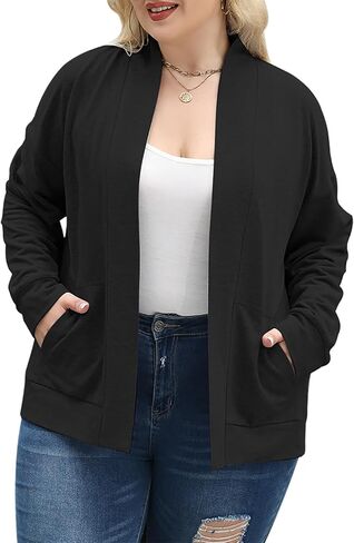 Celkuser Plus Size Casual Oversized Long Sleeve Cardigan Jacket for Womens Open Front Lightweight Sweatshirt with Pocket in Saudi Arabia