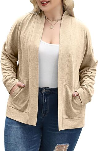 Celkuser Plus Size Casual Oversized Long Sleeve Cardigan Jacket for Womens Open Front Lightweight Sweatshirt with Pocket in Kuwait