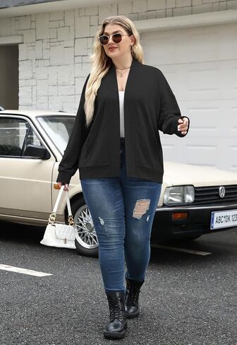 Celkuser Plus Size Casual Oversized Long Sleeve Cardigan Jacket for Womens Open Front Lightweight Sweatshirt with Pocket in Saudi Arabia