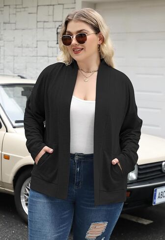 Celkuser Plus Size Casual Oversized Long Sleeve Cardigan Jacket for Womens Open Front Lightweight Sweatshirt with Pocket in Saudi Arabia