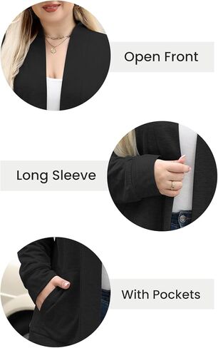 Celkuser Plus Size Casual Oversized Long Sleeve Cardigan Jacket for Womens Open Front Lightweight Sweatshirt with Pocket in Saudi Arabia