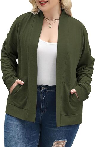 Celkuser Plus Size Casual Oversized Long Sleeve Cardigan Jacket for Womens Open Front Lightweight Sweatshirt with Pocket in Saudi Arabia
