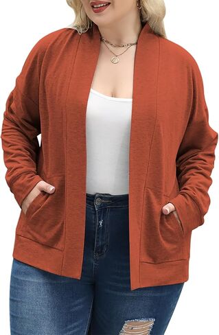 Celkuser Plus Size Casual Oversized Long Sleeve Cardigan Jacket for Womens Open Front Lightweight Sweatshirt with Pocket in Saudi Arabia