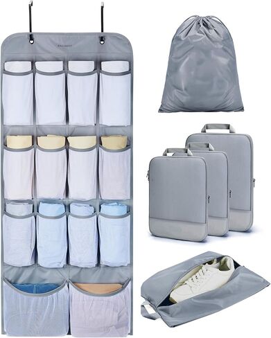 BAGSMART Hanging Compression Packing Cubes for Closet Organizers And Storage, 6 Set Suitcase Organizer Bags Set, Cruise Travel Essentials for Women, Black in Saudi Arabia