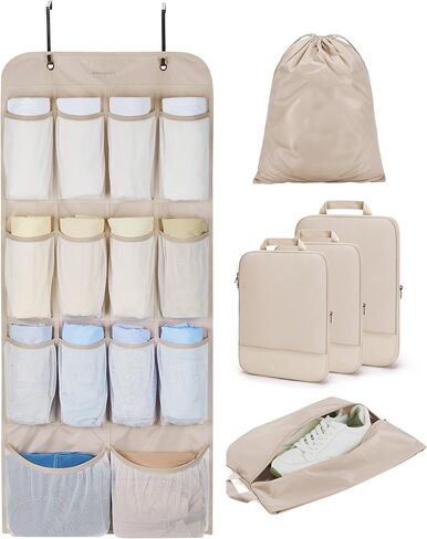 BAGSMART Hanging Compression Packing Cubes for Closet Organizers And Storage, 6 Set Suitcase Organizer Bags Set, Cruise Travel Essentials for Women, Black in Saudi Arabia
