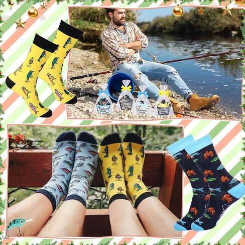 Capoda 8 Set Funny Fish Socks for Men Novelty Fishing Crew Socks Gifts with Cupcake Wrappers Fish Themed Gift for Men Dad Grandpa Fishing Lover Fisherman Father's Day Birthday Party Favors in Saudi Arabia
