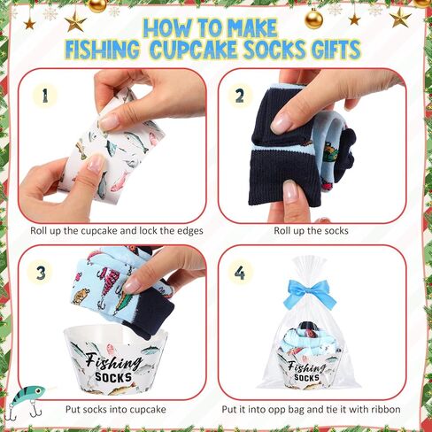 Capoda 8 Set Funny Fish Socks for Men Novelty Fishing Crew Socks Gifts with Cupcake Wrappers Fish Themed Gift for Men Dad Grandpa Fishing Lover Fisherman Father's Day Birthday Party Favors in Saudi Arabia