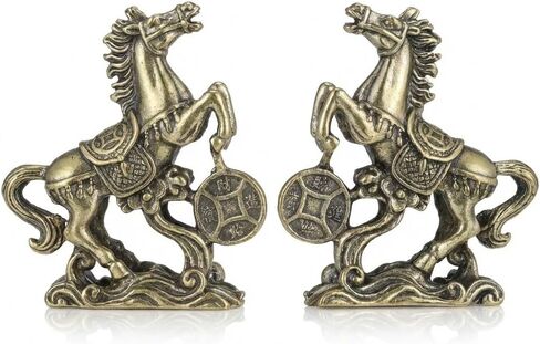 2 Pcs Brass Horse Statue 2026 Year of The Horse Figurine, Small Golden Feng Shui Zodiac Animal Ornament for Good Luck & Wealth, Mini Copper Sculpture for Home Office Desk Car Collection in Saudi Arabia