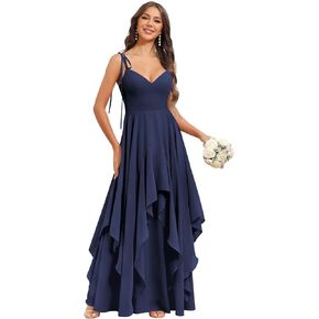 BOLENSYE Women's V-Neck Chiffon Tiered A-Line Bridesmaid Dresses Long Ruffles Formal Evening Party Gown in Kuwait