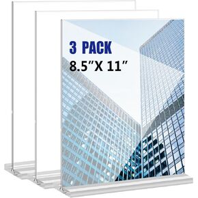 حامل علامة أكريليك 8.5 × 11 بوصة 2 حزمة على شكل حرف T حامل عرض سطح المكتب عمودي مزدوج الجوانب حامل قائمة طاولة شفافة للمطاعم والمكاتب والمتجر والزفاف in Kuwait