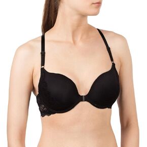MIERSIDE Women's Front Closure Lace Racer Back Push up Bra (38A, Black) in Kuwait