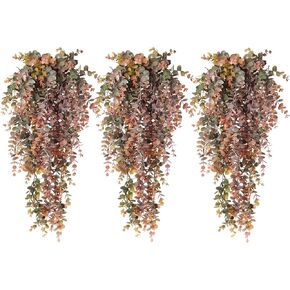 RECUTMS Faux Hanging Eucalyptus Plant Fake Hanging Plants 3Pcs Artificial Eucalyptus Leaves Vines Faux Draping Greenery Wall Decor for Spring Indoor Outdoor Room Wedding Valentine's Day(Dusty Red) in Saudi Arabia