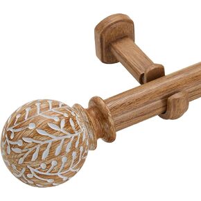 1-1/8 Inch Diameter Wood Curtain Rods for Windows 48 to 84 inch - Adjustable Seamless Aluminum Bracket - Heavy-Duty Boho Curtain Rods with Seaweed Finial - Brown Wood Grain in Kuwait