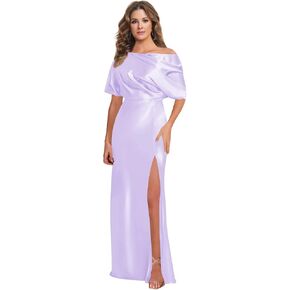 One Shoulder Mother of the Bride Dresses 2026 Long with Sleeve Pleated Satin Mermaid Prom Dress with Slit in Kuwait