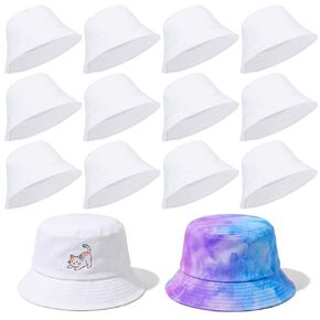 12 قطعة من قبعة الدلو البيضاء للنساء - قبعات التسامي السائبة، مزيج من القطن والبوليستر قابل للتعبئة وجيد التهوية، مقاس واحد يناسب معظم الأشخاص في الهواء الطلق، والشاطئ، والسفر، والمشروعات اليدوية اليدوية (22.8 بوصة) in Kuwait