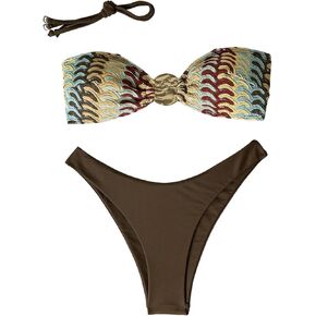 GORGLITTER Women's Crochet Bandeau Bikini Striped Strapless High Cut Swimsuits 2 Piece Bathing Suit Swimwear in Saudi Arabia