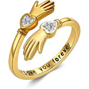 Midari 18K Gold Hug Ring Hugging Hand Jewelry Couple Hugs Finger Ring Adjustable Best Friend Rings Friendship Jewelry Gifts for Women Granddaughter Wife in Kuwait