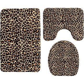 سجادة حمام من إسفنج الذاكرة بطبعة الفهد مكونة من 3 قطع من جلد القطة الكبيرة والحيوانات البرية هدية امرأة مثيرة جاكوار سفاري باللون البني والأسود، مجموعة سجادة حمام، سجادة حمام + سجادة محيطية على شكل حرف U + غطاء غطاء المرحاض in Kuwait