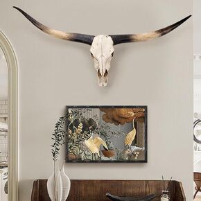 Pktiugf 70-Inch Longhorn Skull Wall Sculpture, Longhorn Skull Wall Decor, Highland Cattle, Taxidermy Handmade Animal Cow Head For Living Room, Bedroom, Holiday Gifts (black) in Kuwait