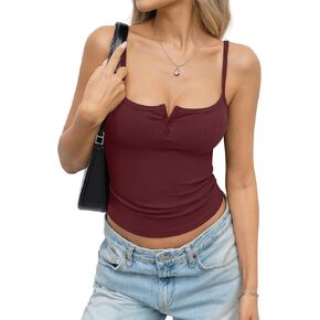 Womens Cotton Ribbed Henley Tank Tops Square Neck Camisole Adjustable Spaghetti Strap Fitted Shirts Summer 2026 in Kuwait