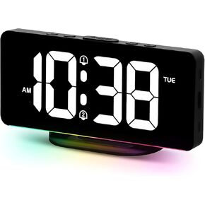ساعة منبه رقمية للطاولة - 10 ألوان ليلية وساعة مكتب بجانب السرير | شاشة LED بمنفذ USB | منبهات لغرفة النوم والمعيشة | مثالي للأشخاص الذين ينامون كثيرًا والأطفال وكبار السن (أسود) in Kuwait