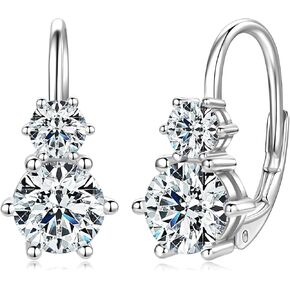 Moissanite Hoop Earrings, 925 Sterling Silver Hypoallergenic Six Prong Set Leverback Drop Earrings for Women, D Color VVS1 Lab Created Imitation Diamond Round Cut Jewelry Gifts in Kuwait