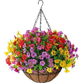 TDHDIKE الاصطناعي وهمية الزهور المعلقة النباتات سلة لفصل الصيف في الهواء الطلق الديكور الخارجي مقاومة للأشعة فوق البنفسجية الحرير وهمية الملونة ديزي الأوكالبتوس للشرفة فناء شرفة ساحة حديقة ديكور المنزل in Kuwait