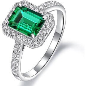 Psiroy Elegant 925 Sterling Silver Plated Simulated Emerald CZ Halo Engagement Ring for Women in Kuwait