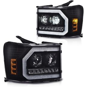 ANDPLAY Front Headlights Assembly Left & Right Compatible with GMC Sierra 1500 2007-2013 Fit GMC Sierra 2500 HD/3500HD 2007-2014 Clear lens Chrome Housing Amber Reflector GM2503283,GM2502283 in Kuwait