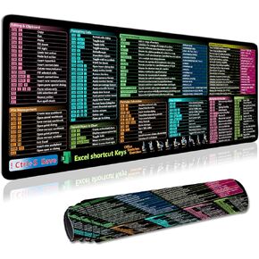 Excel Cheat Sheet Desk Pad, XL Large Gaming Mouse Pad, Waterproof Computer Keyboard Mats with Stitched Edges, Non-Slip Rubber Base Laptop Mat for Excel Shortcuts Mousepad Home & Office 31.5" x 11.8" in Kuwait
