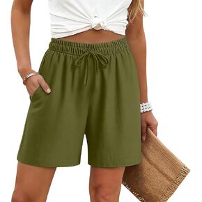 Linen Shorts for Women High Waisted Flowy Summer Cotton Casual Shorts Plus Size Drawstring Beach Vacation Outfits in Kuwait