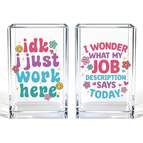Idk I Just Work Here Acrylic Pen Holder Cup Set 2, Cute Pencil Holder Desk Organizer, Funny Desk Accessories, Sarcastic Gag Office Gifts for Women Coworkers Teachers Work Besties Boss Employees in Kuwait
