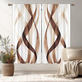 LIGHTINHOME Brown Striped Curtains 42Wx63H Inch Abstract Geometric Modern Spiral Minimalist Simple Contemporary Aesthetic Rod Pocket Bedroom Living Room Window Drapes Treatment Fabric 2 Panels in Kuwait