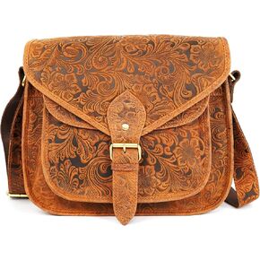 حقيبة كروس جلدية منقوشة للنساء | حمالة كتف على الطراز العتيق مع غطاء بإبزيم مغناطيسي | حقيبة كروس صغيرة للاستخدام اليومي للسفر والاستخدام العادي واليومي in Kuwait