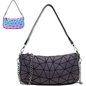 Small Shoulder bag with 2 Removable Straps Geometric Luminous Clutch Purse for Women Geometric underarm bag and Holographic crossbody bag in Kuwait